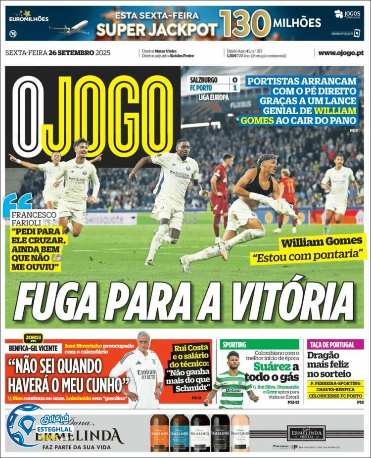 روزنامه  ورزشی اوجوگو جمعه 4 مهر 1404