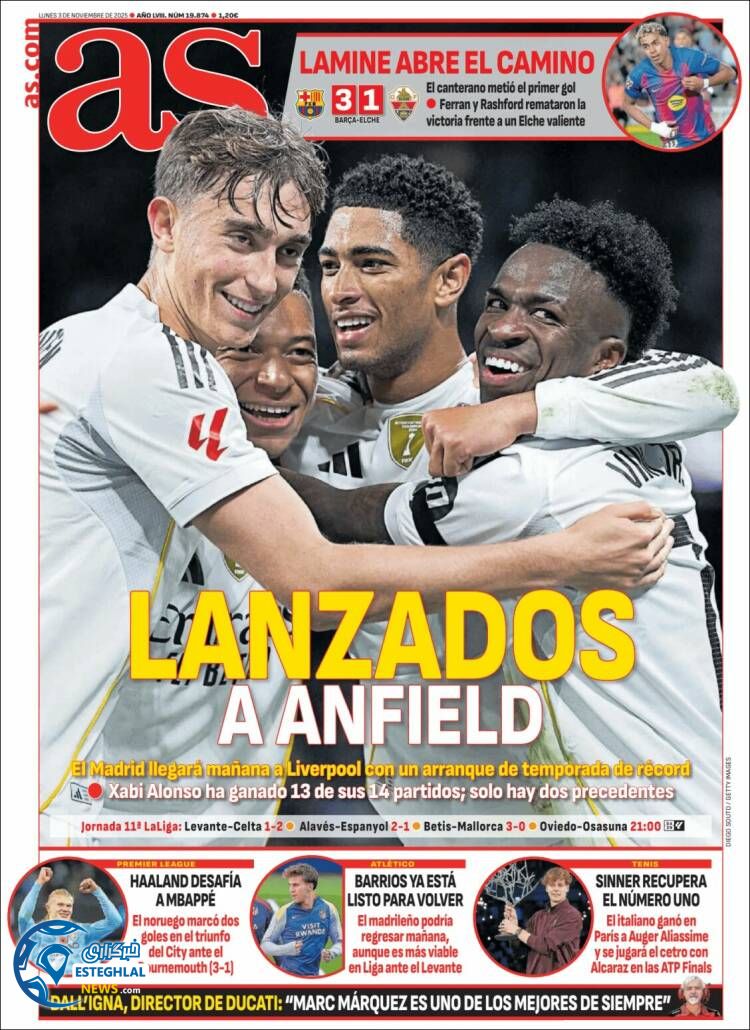 روزنامه ورزشی آ اس  دوشنبه 12 آبان 1404 