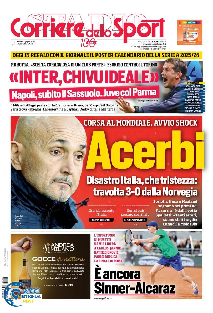 روزنامه ورزشی کوریره دلو اسپورت شنبه 17 خرداد 1404  