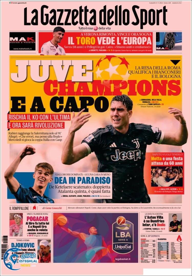 روزنامه ورزشی گاتزتا دلو اسپورت دوشنبه 24 اردیبهشت 1403 