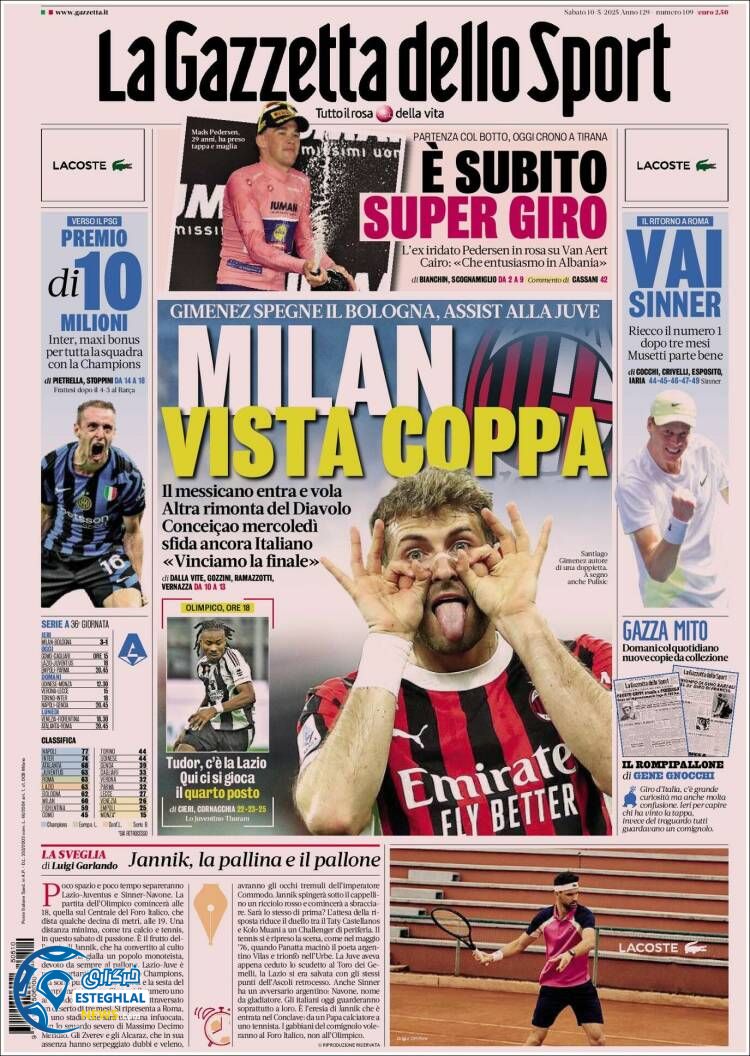 روزنامه ورزشی گاتزتا دلو اسپورت شنبه 20 اردیبهشت 1404  