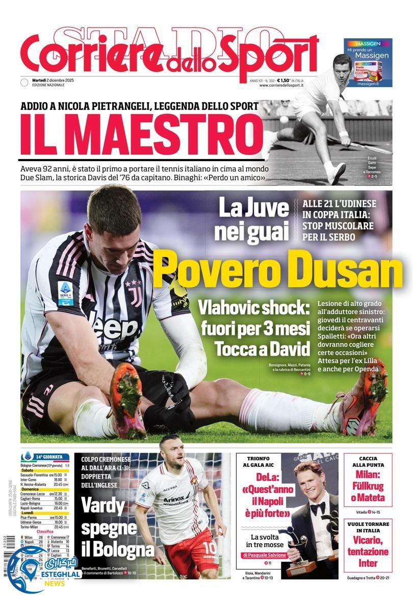 روزنامه  ورزشی کوریره دلو اسپورت سه شنبه 11 آذر 1404  