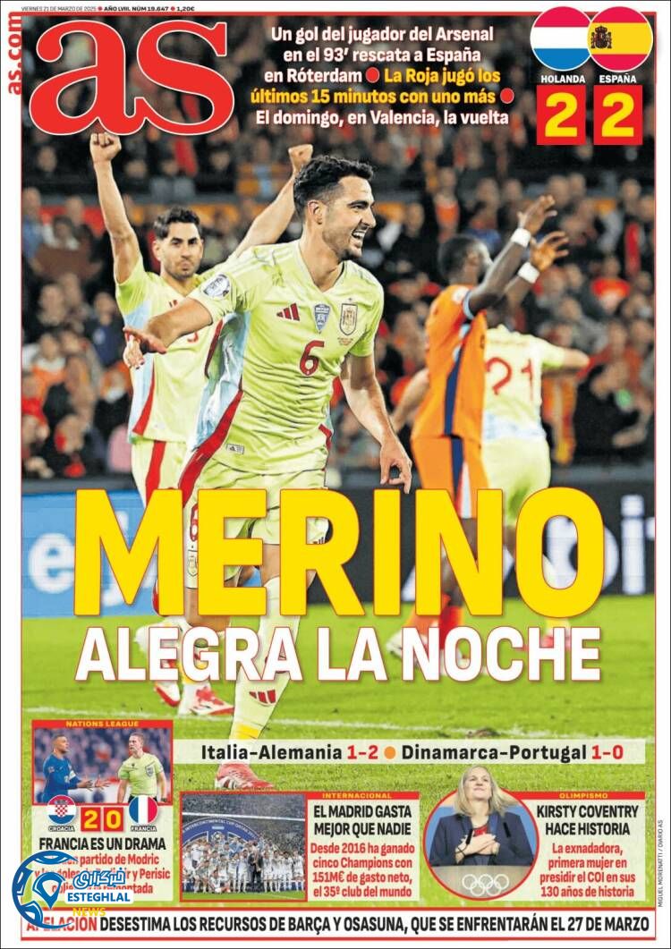 روزنامه  ورزشی آ اس جمعه 1 فروردین 1404 