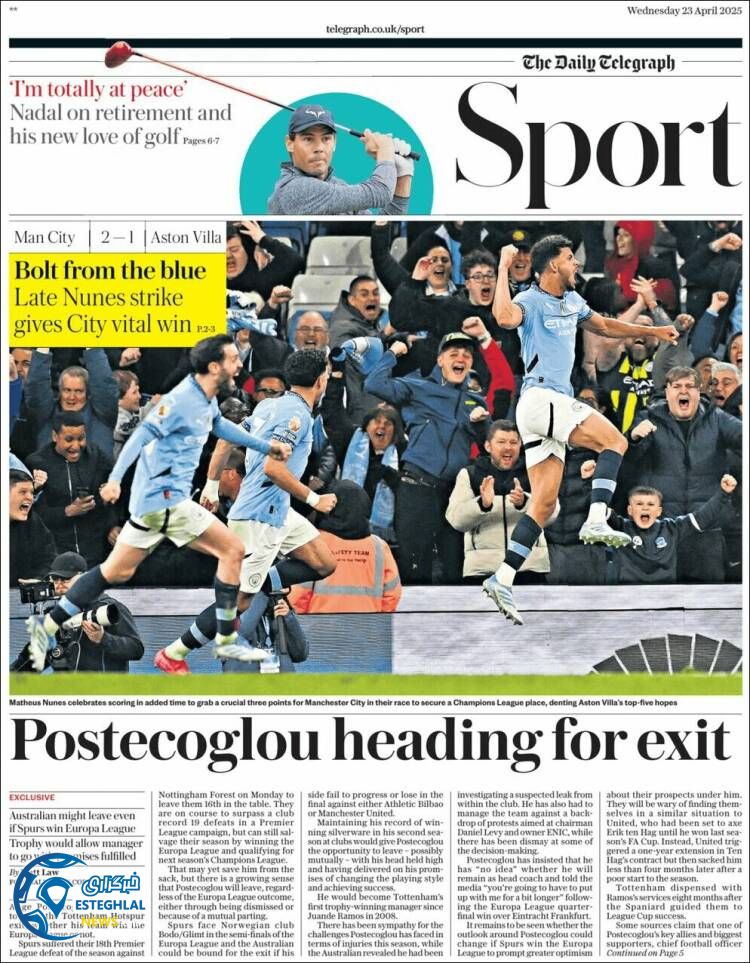 روزنامه ورزشی تلگراف اسپورت چهارشنبه 3 اردیبهشت 1404  