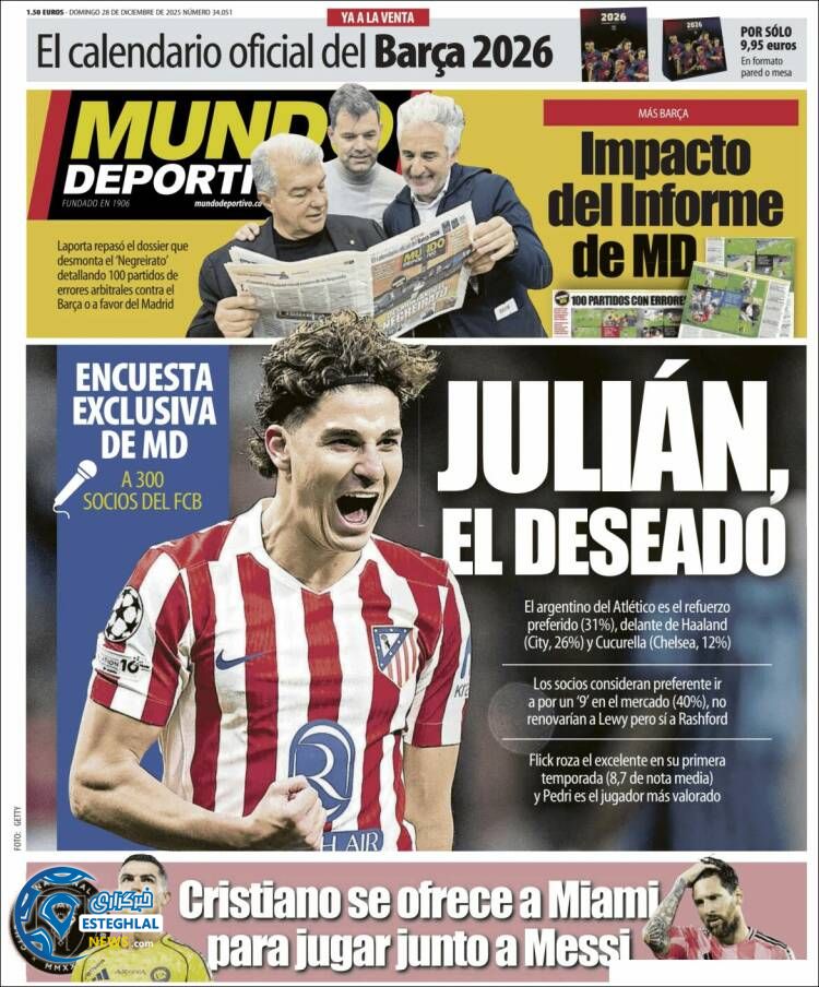 روزنامه  ورزشی موندو دپورتیوو یکشنبه 7 دی 1404 