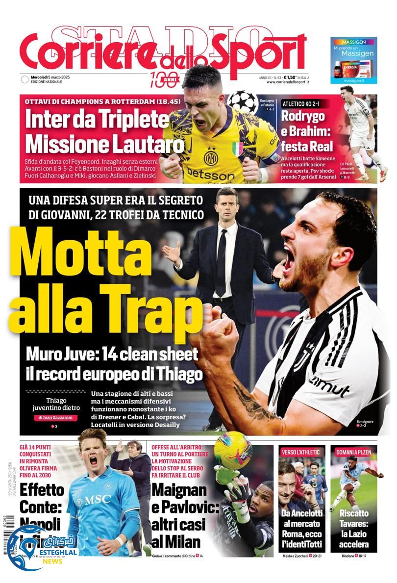 روزنامه ورزشی کوزیزه دلو اسپورت چهارشنبه 15 اسفند 1403 