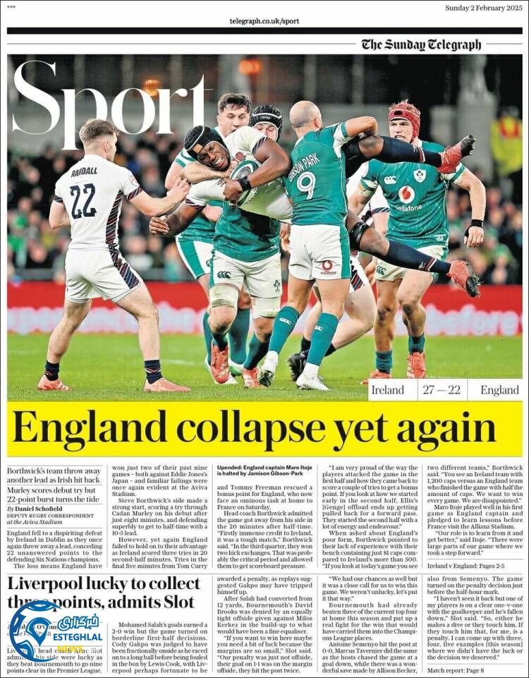 روزنامه ورزشی  تلگراف اسپورت یکشنبه 14 بهمن 1403  