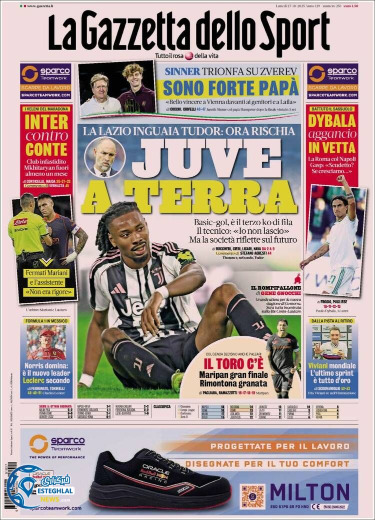 روزنامه  ورزشی گاتزتا دلو اسپورت دوشنبه 5 آبان 1404 