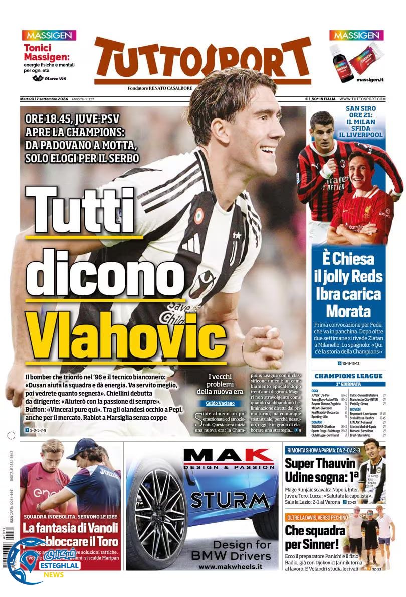 روزنامه ورزشی توتو اسپورت سه شنبه 27 شهریور 1403 