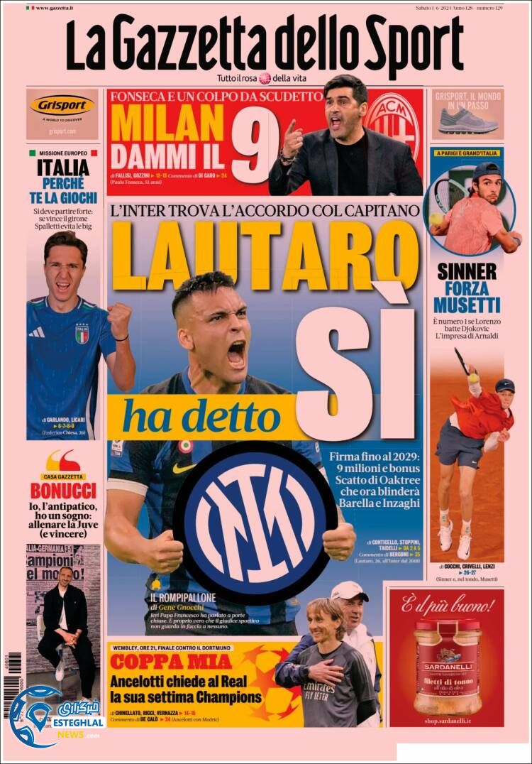 روزنامه ورزشی گاتزتا دلو اسپورت شنبه 12 خرداد 1403 