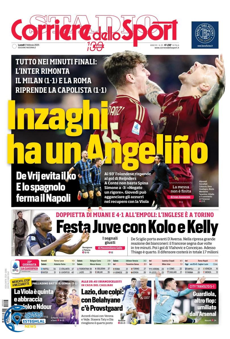 روزنامه ورزشی  کوریره دلواسپورت دوشنبه 15 بهمن 1403 