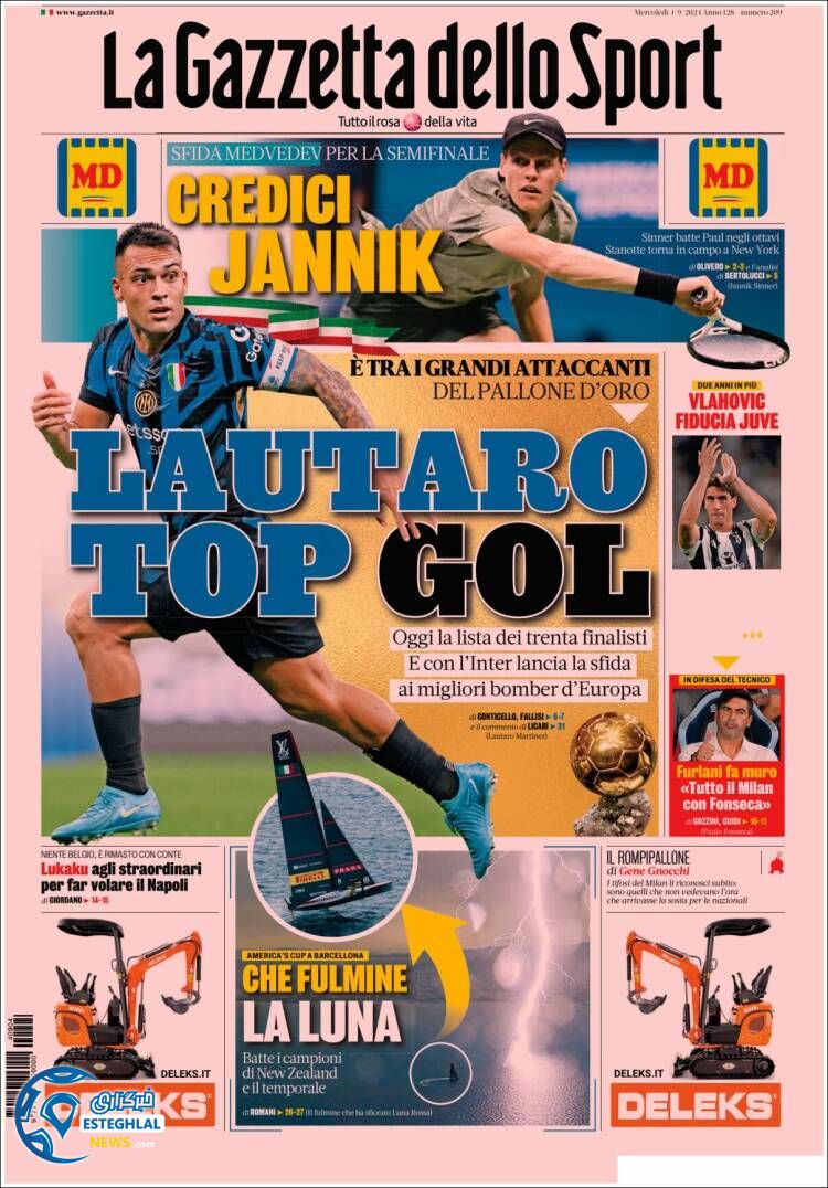 روزنامه ورزشی گاتزتا دلو اسپورت چهارشنبه 14 شهریور 1403 