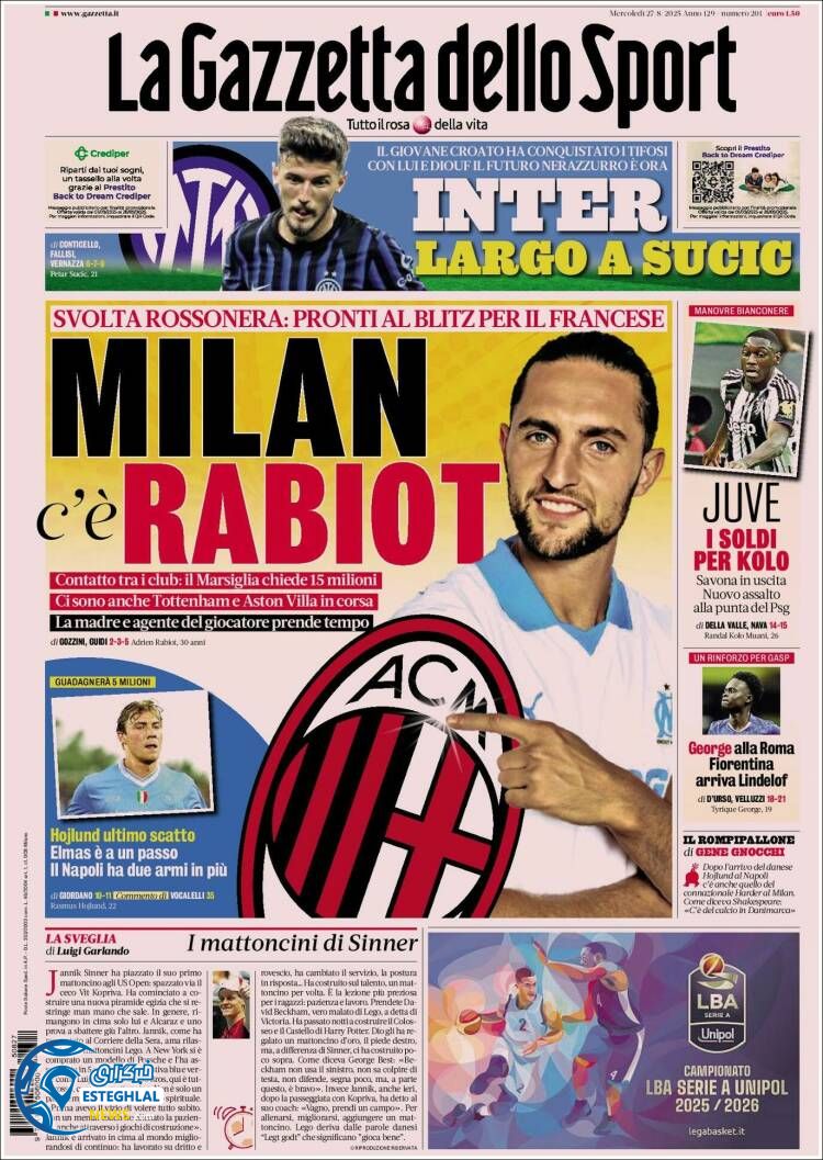 روزنامه  ورزشی گاتزتا دلو اسپورت چهارشنبه 5 شهریور 1404 