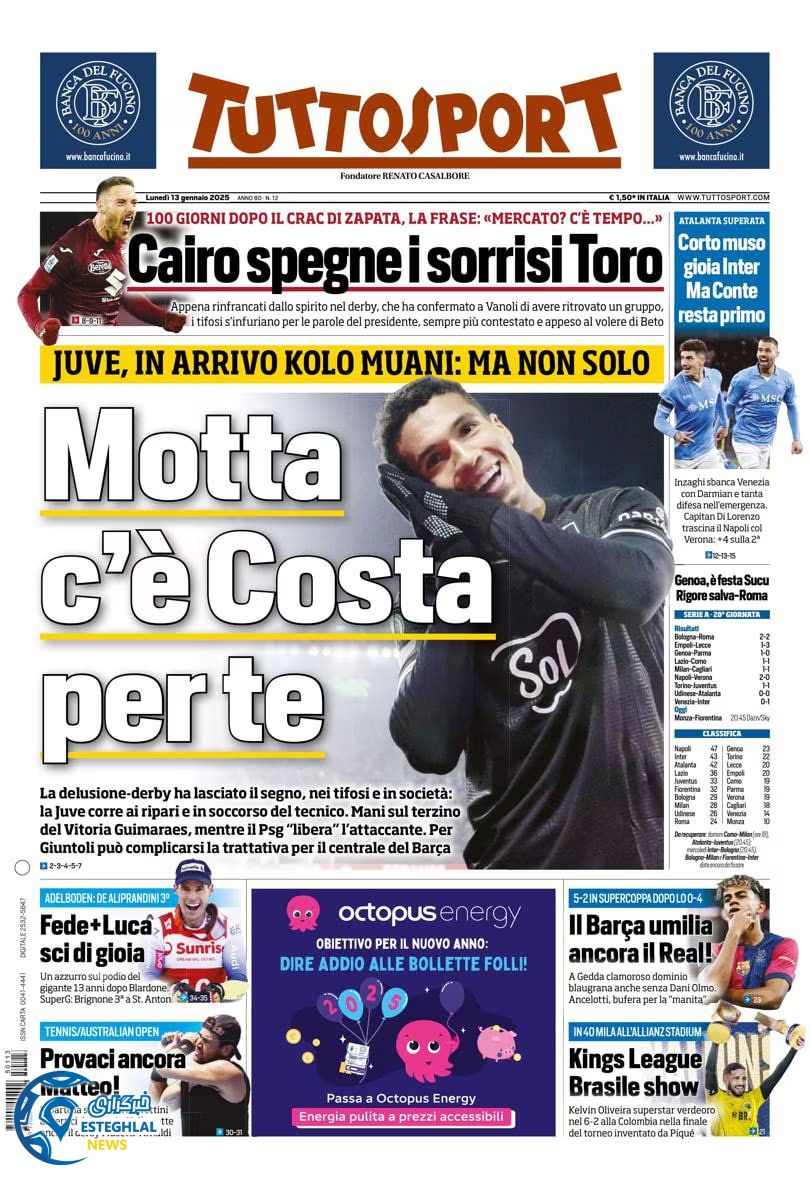 روزنامه ورزشی توتو اسپورت دوشنبه 24 دی 1403 