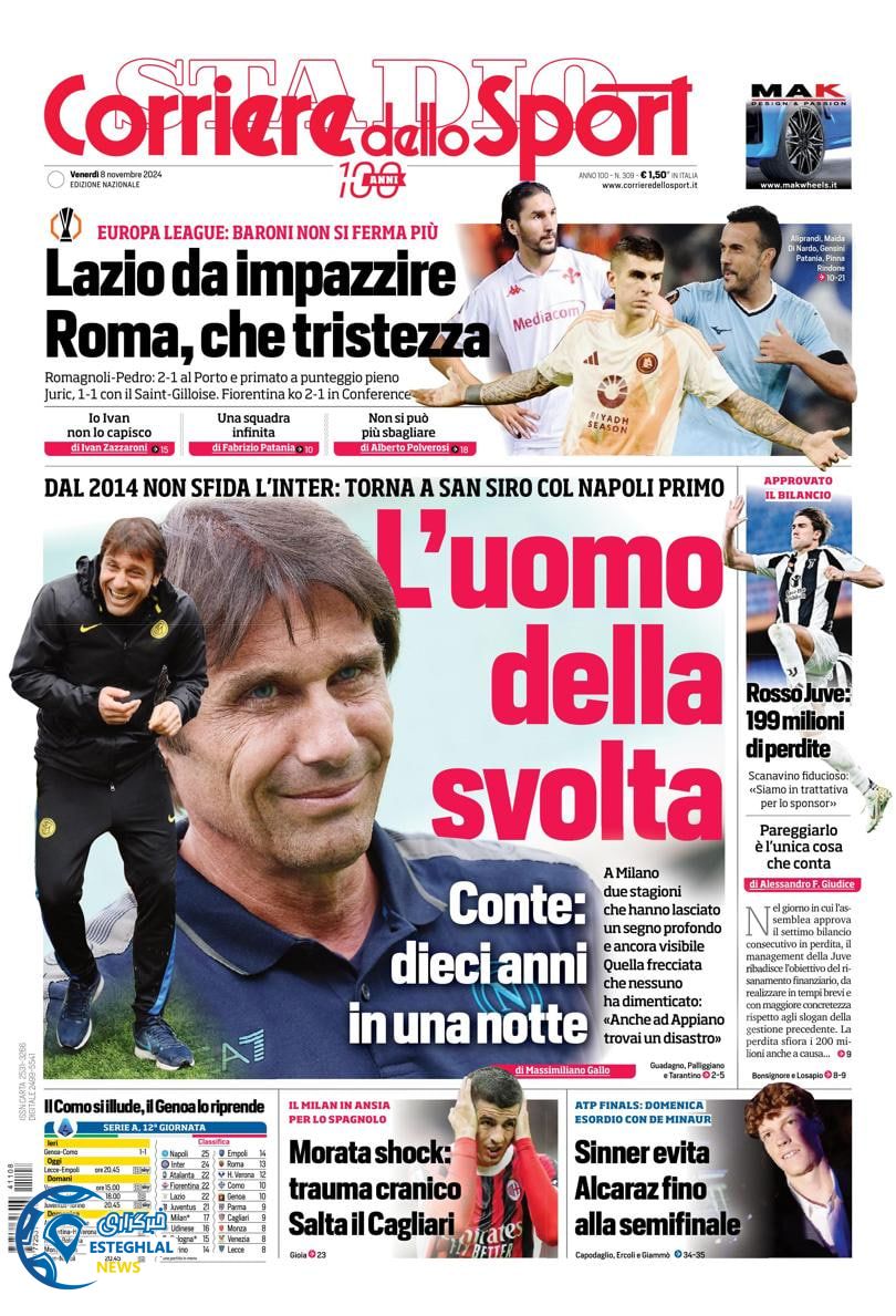 روزنامه ورزشی کوریره دلو اسپورت جمعه 18 آبان 1403