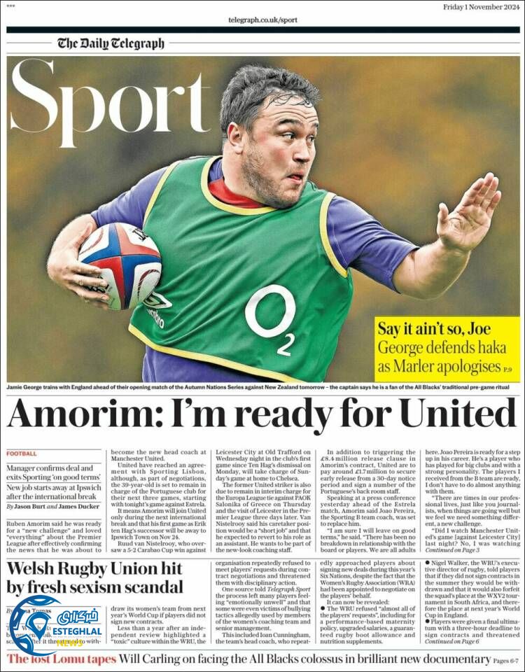 روزنامه  ورزشی تلگراف اسپورت جمعه 11 آبان 1403 