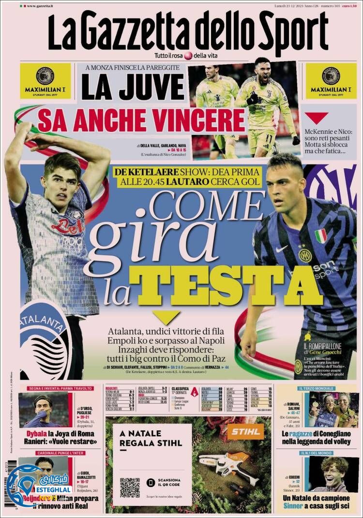 روزنامه  ورزشی گاتزتا دلو اسپورت دوشنبه 3 دی 1403 