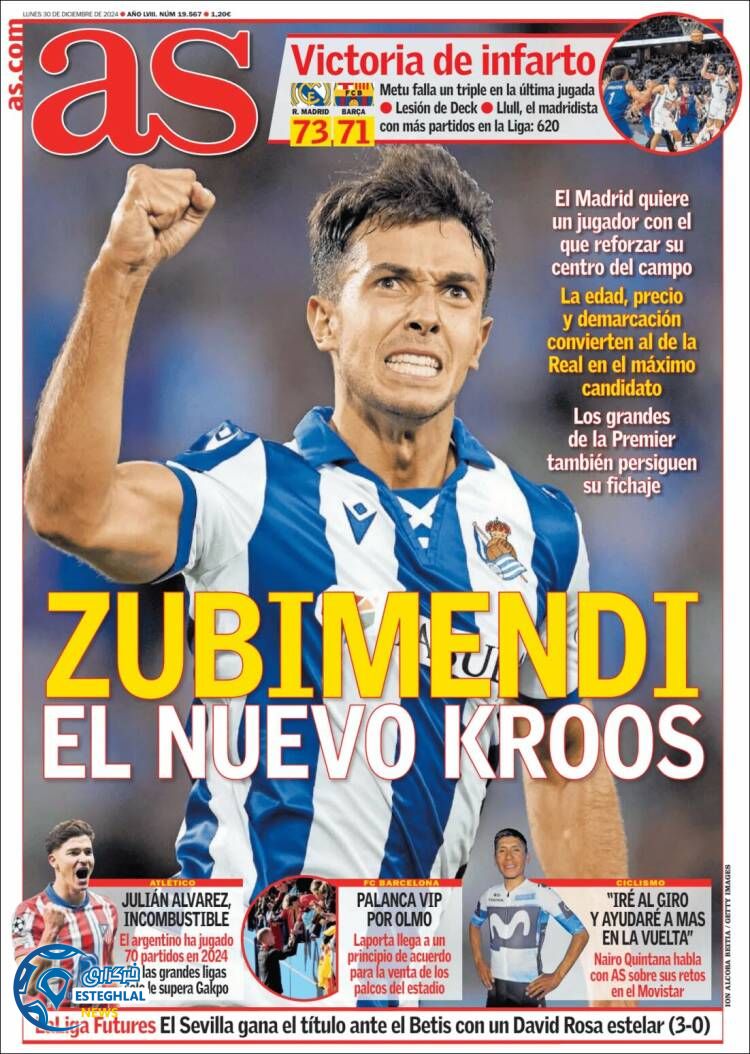 روزنامه ورزشی آ اس دوشنبه 10 دی 1403 