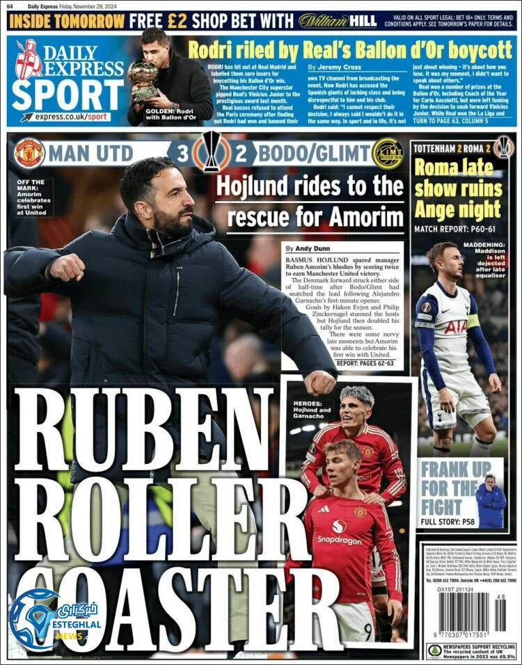 روزنامه ورزشی اکسپرس اسپورت جمعه 9 آذر 1403 