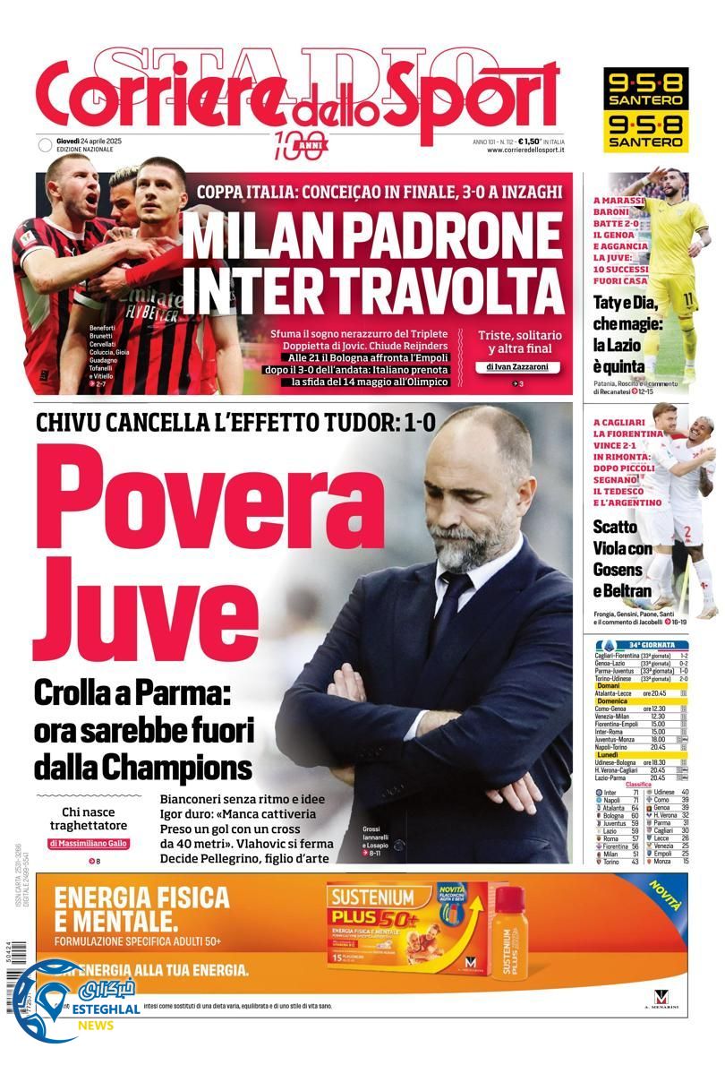 روزنامه ورزشی کوریره دلو اسپورت پنجشنبه 4 اردیبهشت 1404 