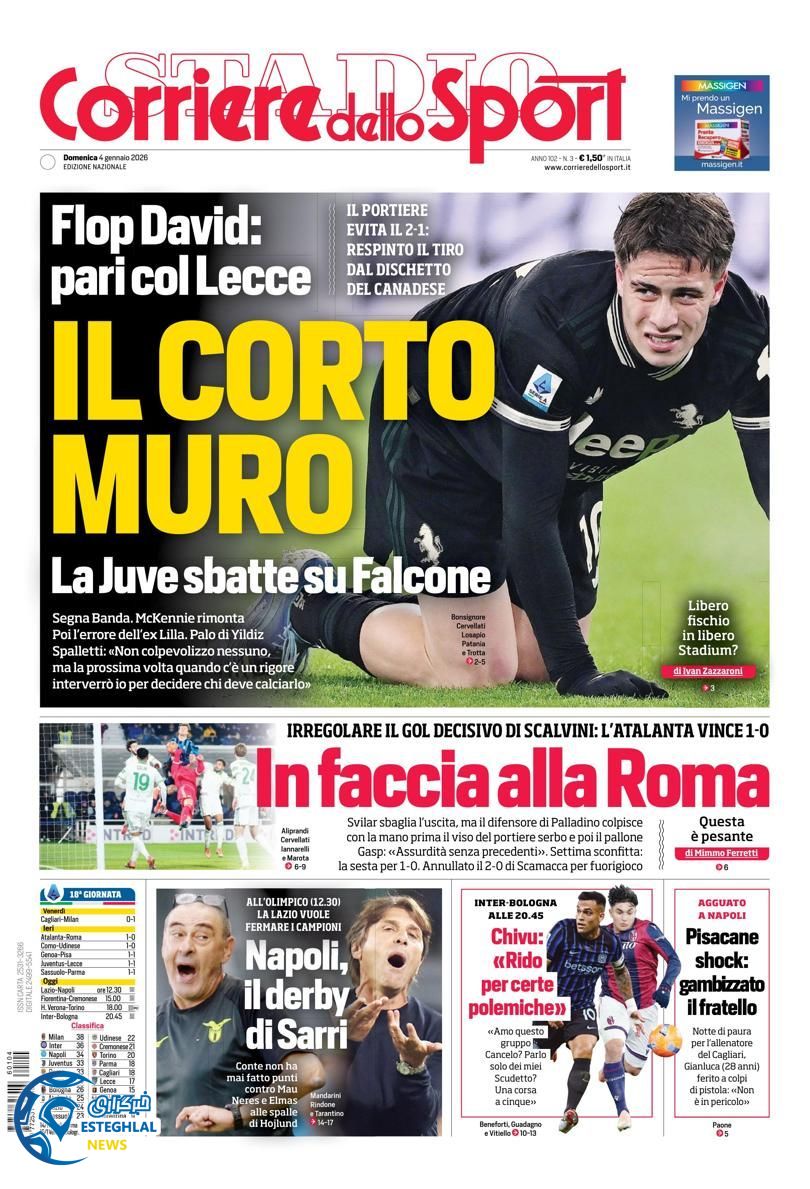 روزنامه ورزشی کوریره دلو اسپورت یکشنبه 14 دی 1404 