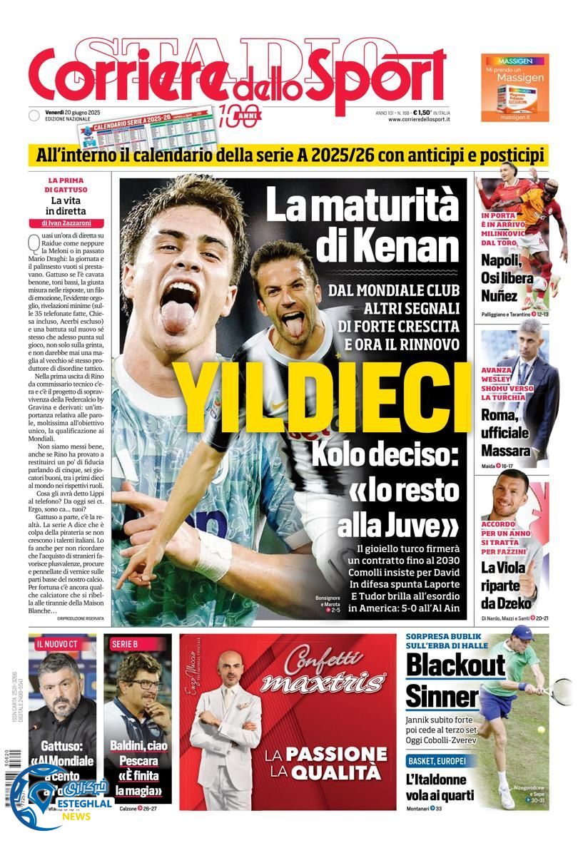 روزنامه ورزشی کوریره دلو اسپورت جمعه 30 خرداد 1404 