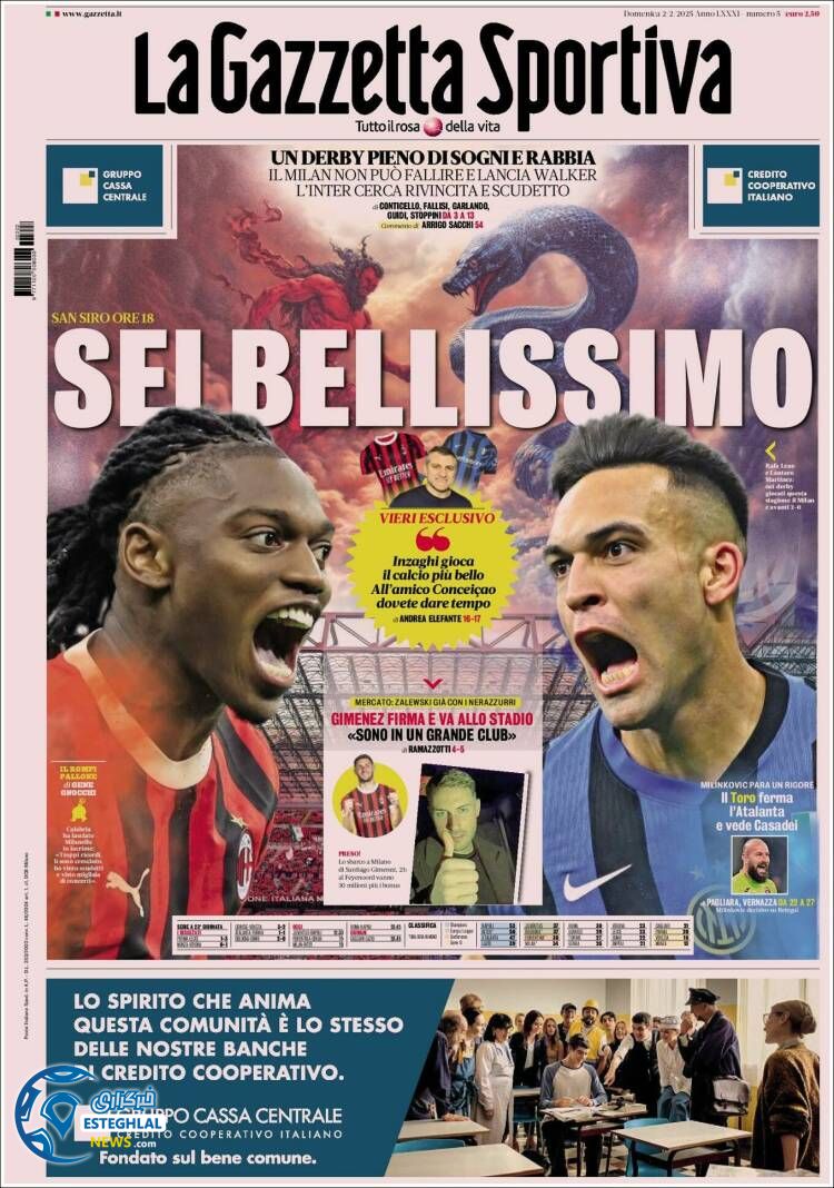 روزنامه ورزشی  گاتزتا دلو اسپورت یکشنبه 14 بهمن 1403  