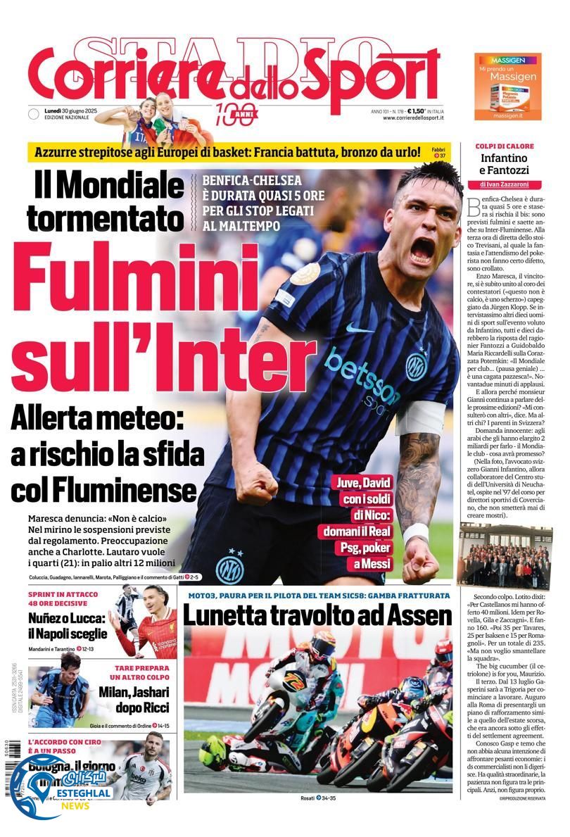 روزنامه ورزشی کوریره دلو اسپورت دوشنبه 9 تیر 1404 