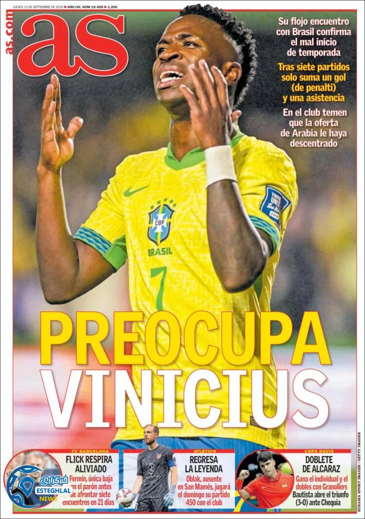 روزنامه  ورزشی آ اس پنجشنبه 22 شهریور 1403 