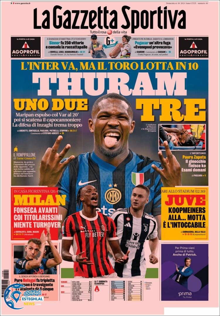 روزنامه ورزشی گاتزتا دلو اسپورت یکشنبه 15 مهر 1403