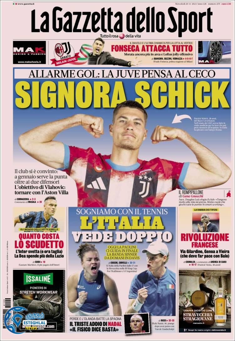 روزنامه  ورزشی گاتزتا دلو اسپورت چهارشنبه 30 آبان 1403 