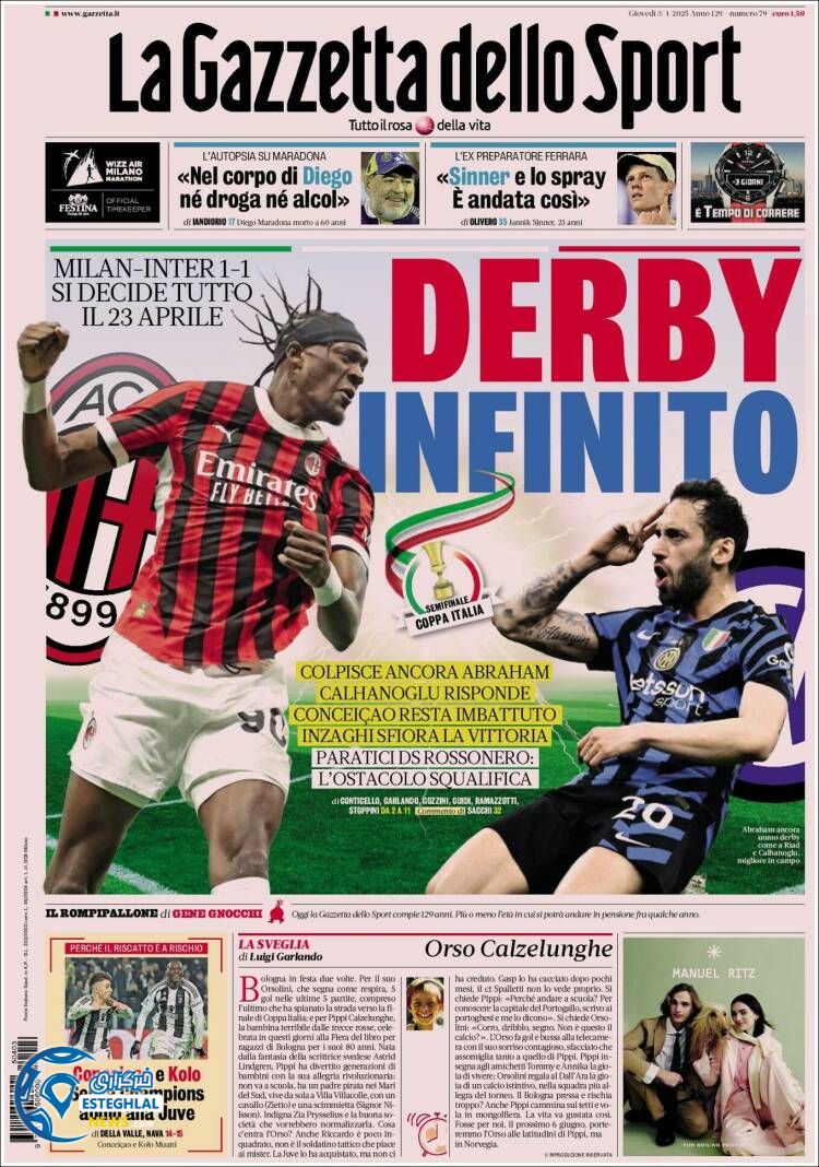 روزنامه  ورزشی گاتزتا دلواسپورت پنجشنبه 14 فروردین 1404 