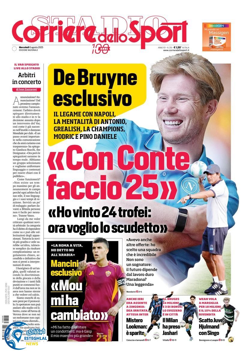 روزنامه ورزشی کوریره دلو اسپورت چهارشنبه 15 مرداد 1404 