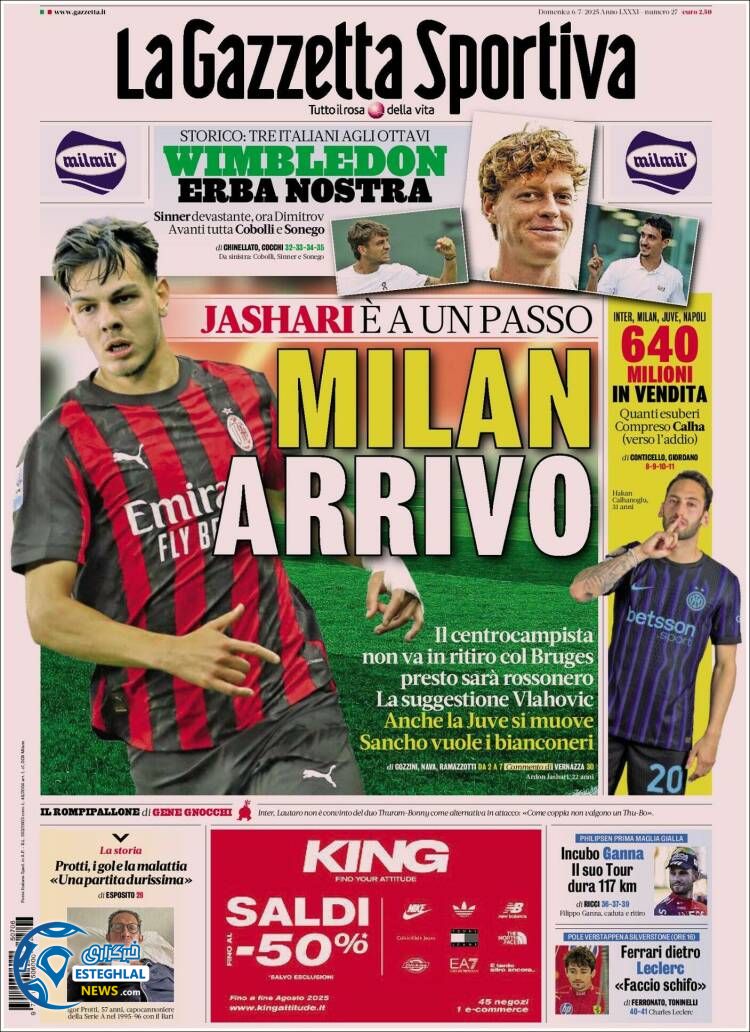 روزنامه ورزشی گاتزتا دلو اسپورت یکشنبه 15 تیر 1404 