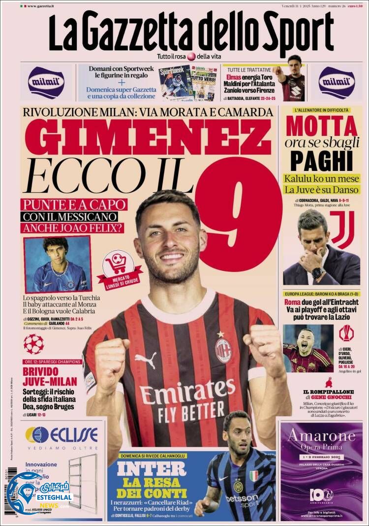 روزنامه  ورزشی گاتزتا دلو اسپورت چمعه 12 بهمن 1403 