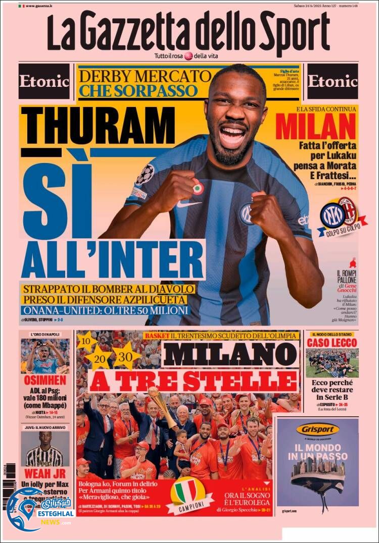 روزنامه ورزشی گاتزتا دلو اسپورت شنبه 3 تیر 1402 