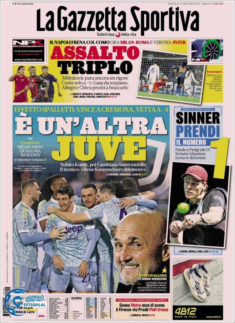 روزنامه  ورزشی گاتزتا دلو اسپورت یکشنبه 11 آبان 1404  