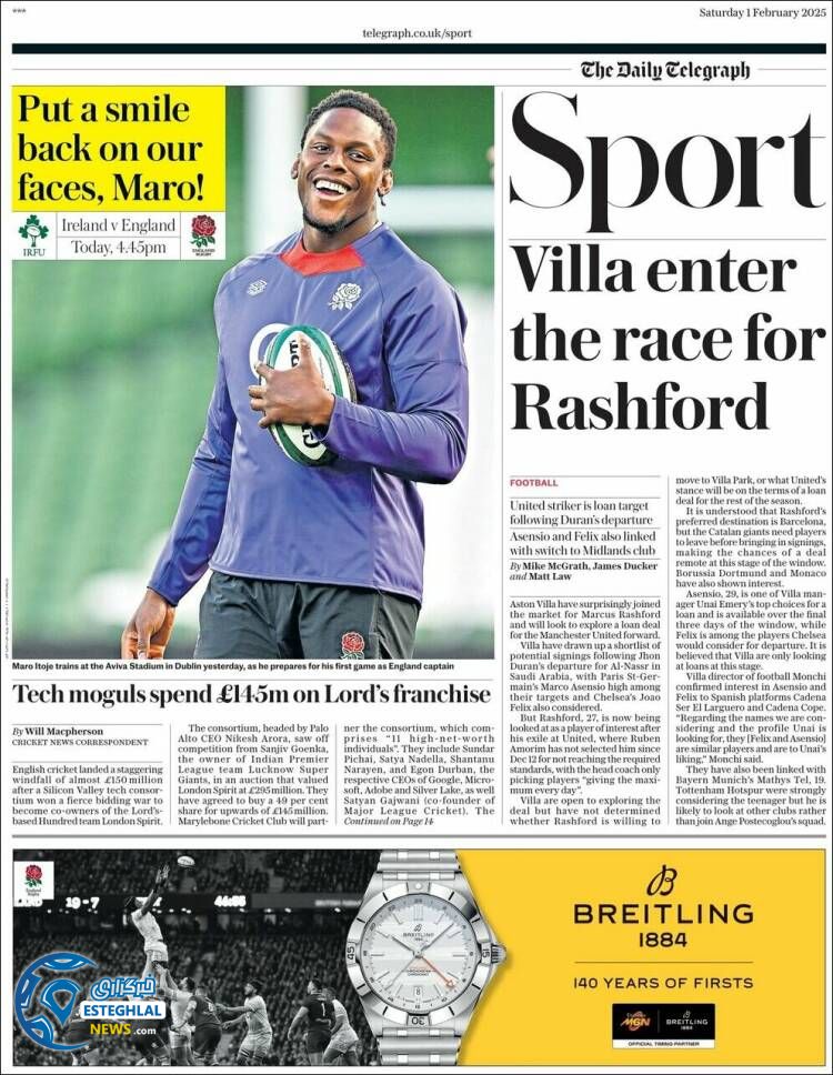 روزنامه ورزشی  تلگراف  اسپورت شنبه 13 بهمن 1403 