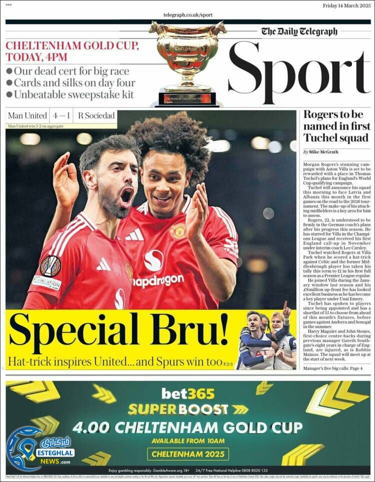 روزنامه ورزشی تلگراف اسپورت جمعه 24 اسفند 1403 