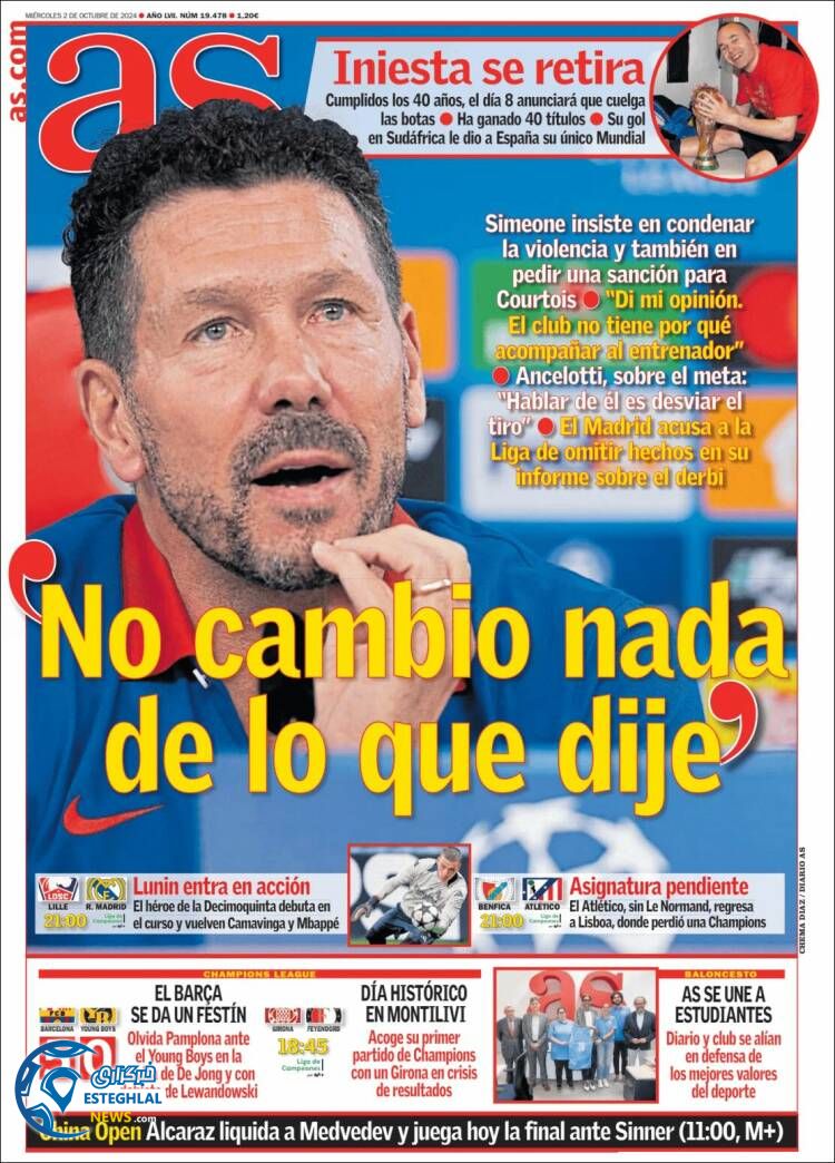 روزنامه ورزشی آ اس چهارشنبه 11 مهر 1403 