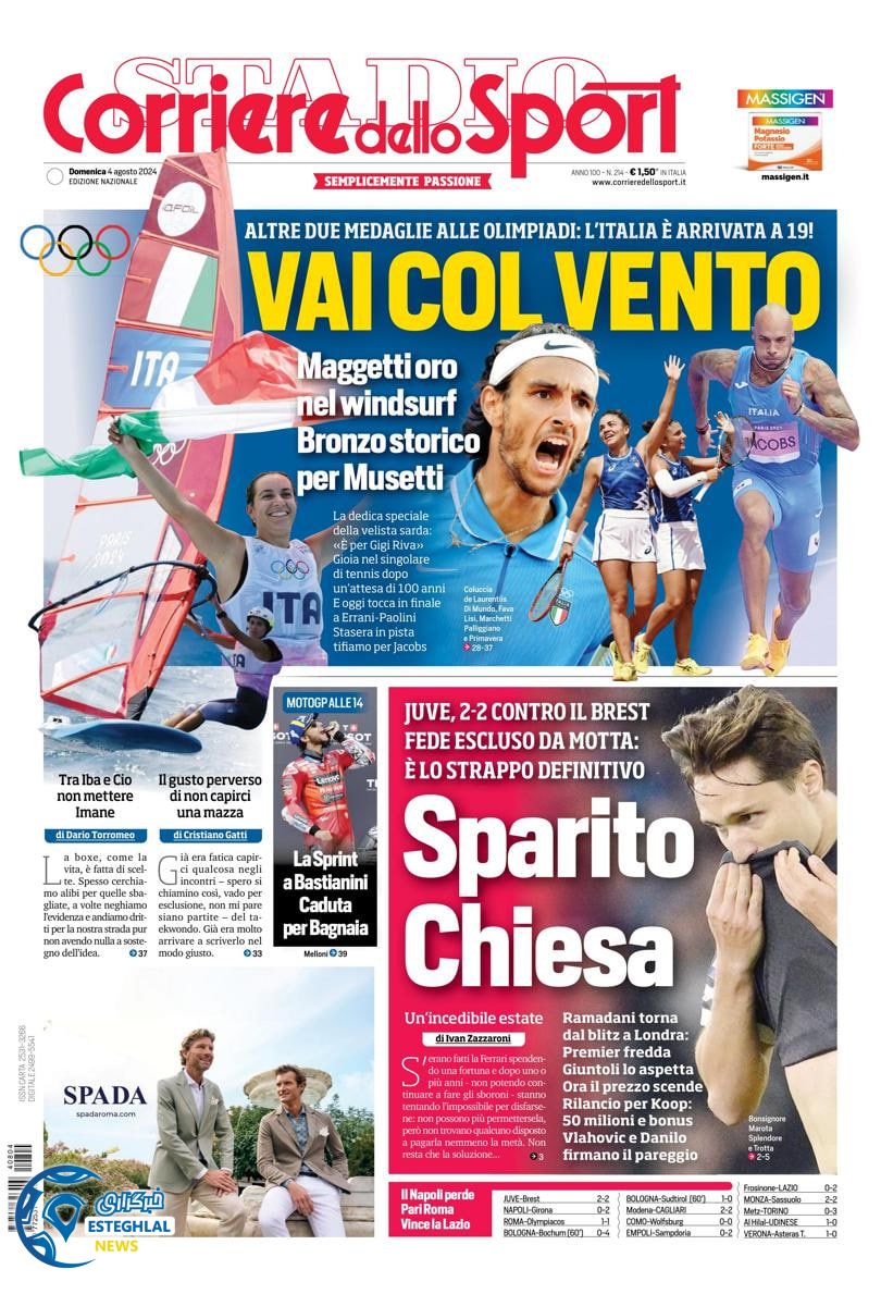 روزنامه ورزشی کوریره دلو اسپورت یکشنبه 14 مرداد 1403 