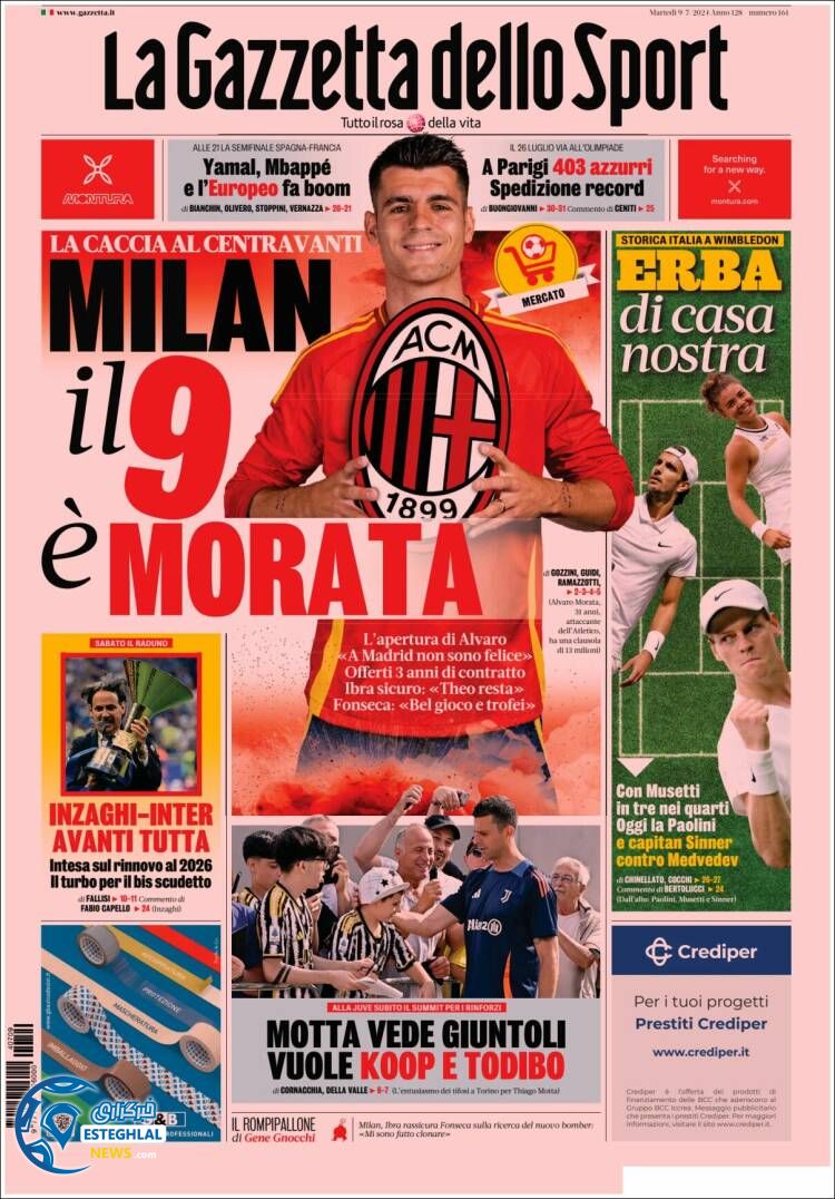 روزنامه ورزشی گاتزتا دلو اسپورت سه شنبه 19 تیر 1403 