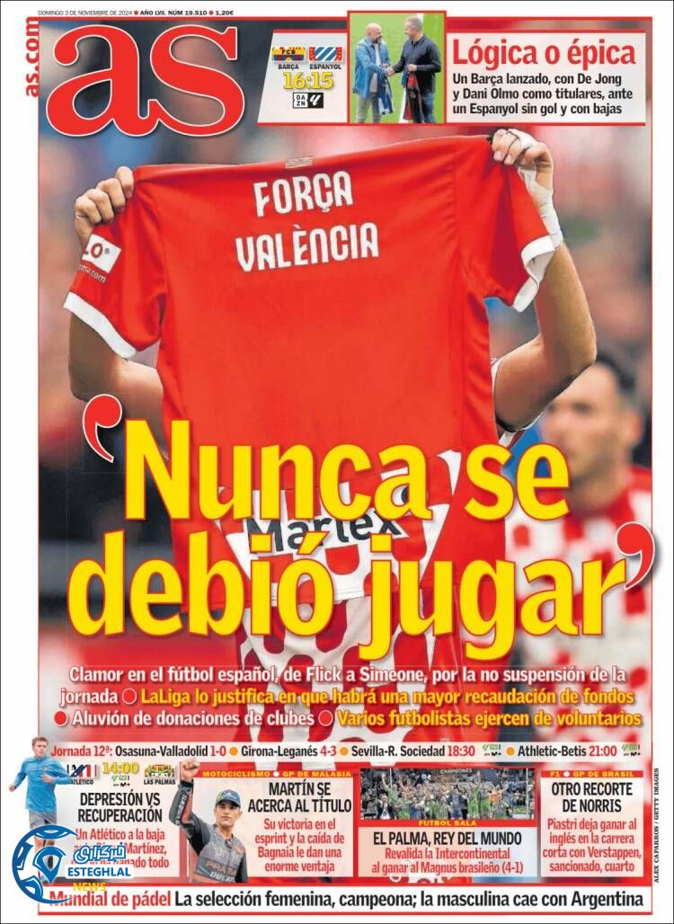 روزنامه  ورزشی آ اس یکشنبه 13 آبان 1403 