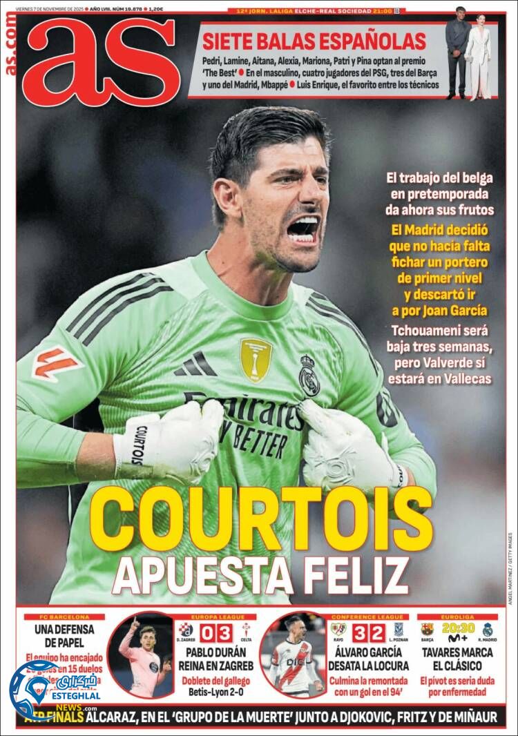 روزنامه  ورزشی آ اس  جمعه 16 آبان 1404 