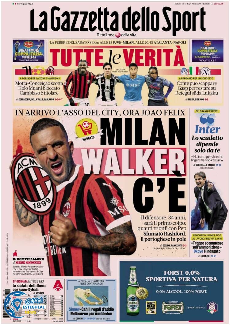 روزنامه  ورزشی  گاتزتا دلو اسپورت شنبه 29 دی 1403 