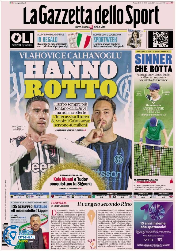 روزنامه ورزشی گاتزتا دلو اسپورت جمعه 30 خرداد 1404 