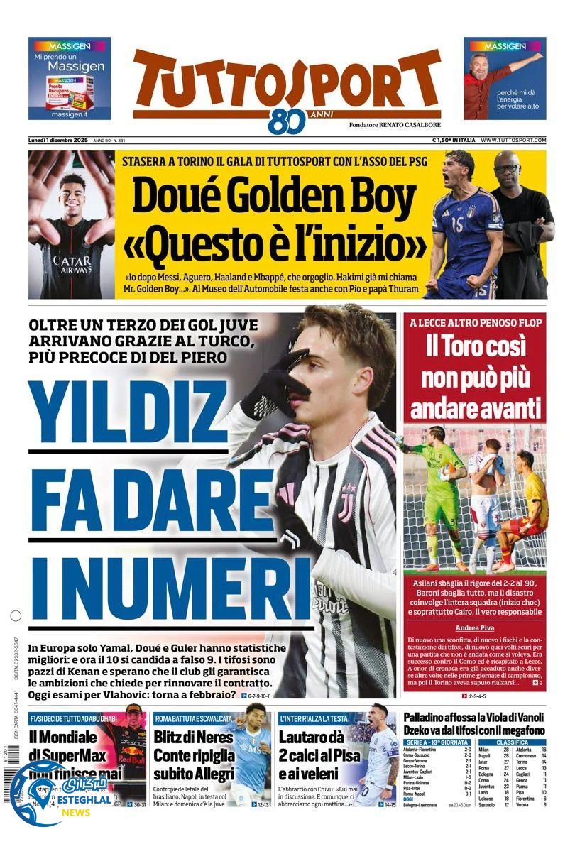 روزنامه  ورزشی توتو اسپورت دوشنبه 10 آذر 1404  