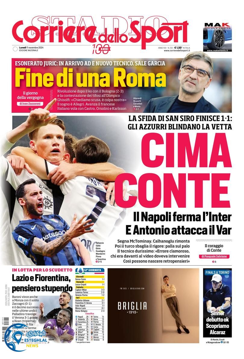 روزنامه  ورزشی کوریره دلو اسپورت دوشنبه 21 آبان 1403 