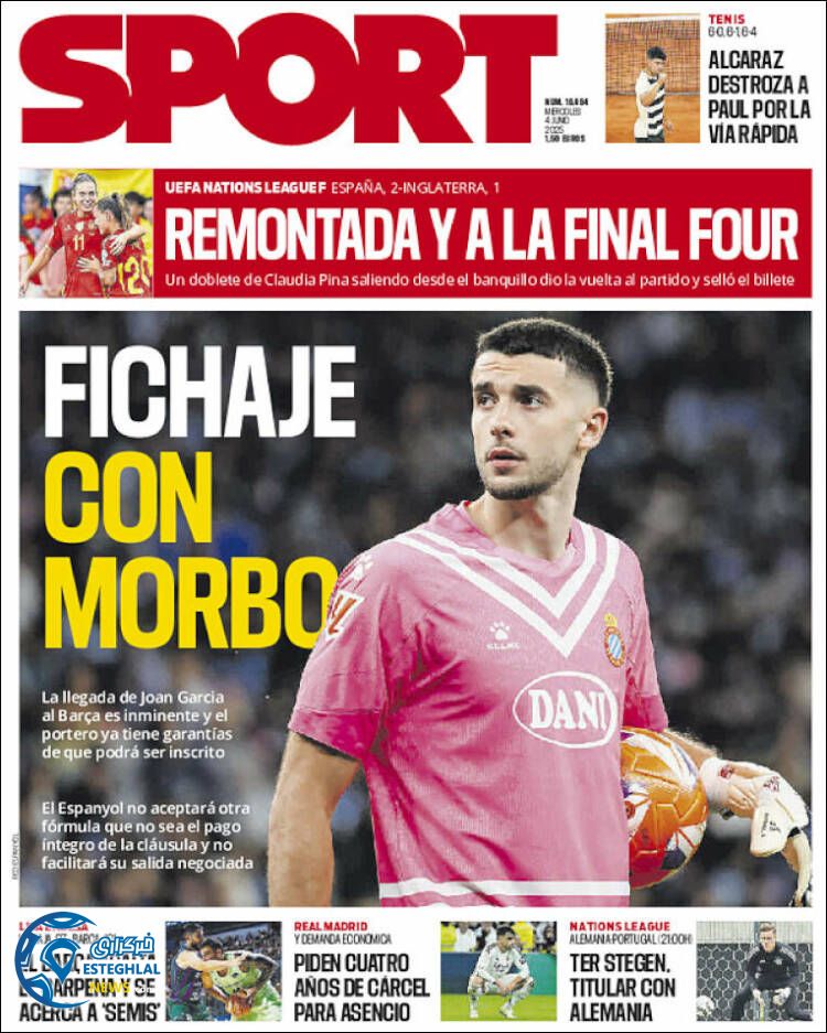 روزنامه  ورزشی اسپورت چهارشنبه 14 خرداد 1404 