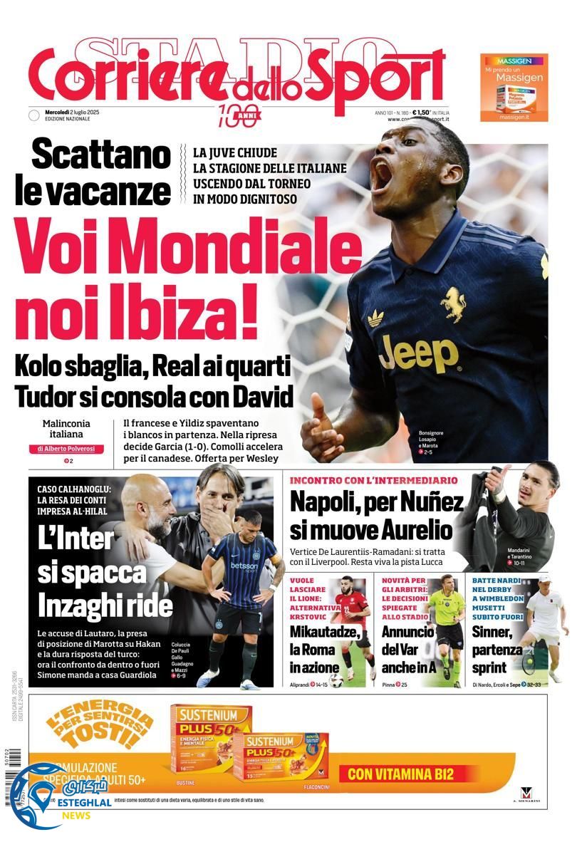 روزنامه ورزشی کوریره دلو اسپورت چهارشنبه 11 تیر 1404   